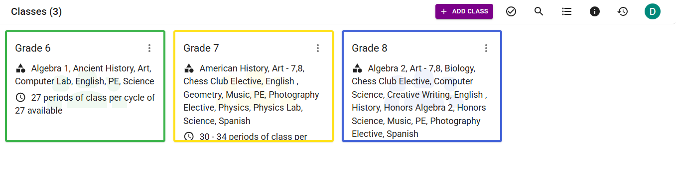 The Classes Page